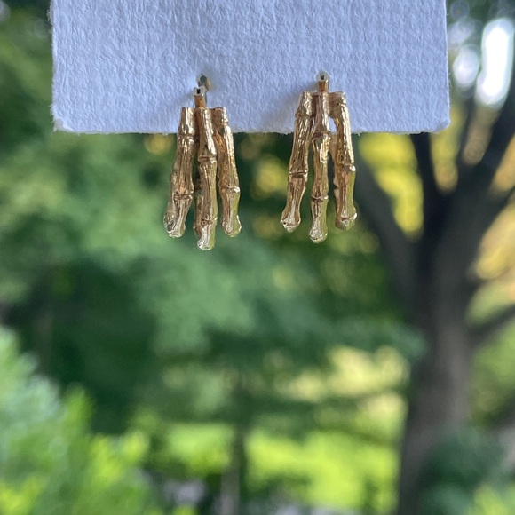 Vintage Monet Bamboo Style Gold Tone Triple Hoop Earrings - Picture 3 of 6